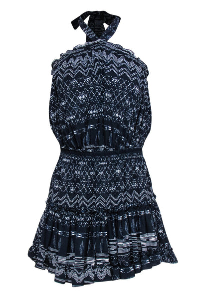 Short Summer Viscose Self Tie Flared-Skirt Sleeveless General Print Dress With Ruffles