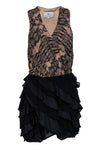 V-neck General Print Tiered Draped Hidden Side Zipper Sleeveless Dress With Ruffles