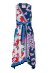 V-neck Floral Print Tie Waist Waistline Viscose Fitted Belted Wrap Side Zipper Dress