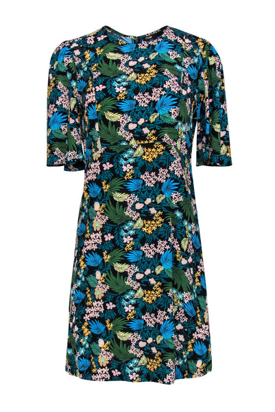 Flutter Short Sleeves Sleeves Fitted Viscose Round Neck Floral Print Dress