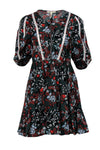 3/4 Sleeves Round Neck Hidden Side Zipper Fitted Fit-and-Flare Floral Print Dress With Ruffles
