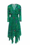 A-line V-neck Long Sleeves Floral Print Smocked Summer Dress