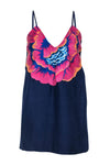 V-neck Floral Print Embroidered Hidden Side Zipper Sleeveless Spaghetti Strap Tank Spring Tunic