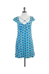 V-neck Pocketed Geometric Print Cotton Cap Sleeves Scoop Neck Dress