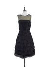 Sleeveless Polyester Back Zipper Sheer Tiered Dress With a Ribbon