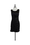 Sophisticated Crew Neck Ruched Mesh Pleated Fitted Hidden Back Zipper Little Black Dress