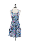 Collared Cotton Elasticized Waistline Below the Knee Abstract Print Dress With Ruffles