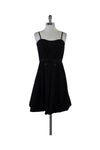 Floral Print Pocketed Back Zipper Pleated Spaghetti Strap Little Black Dress With a Bow(s)