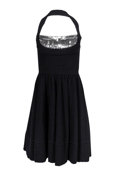 Halter Full-Skirt Winter Back Zipper Ribbed Sequined Party Dress