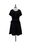 A-line Short Sleeves Sleeves Round Neck Peplum Fitted Side Zipper Little Black Dress