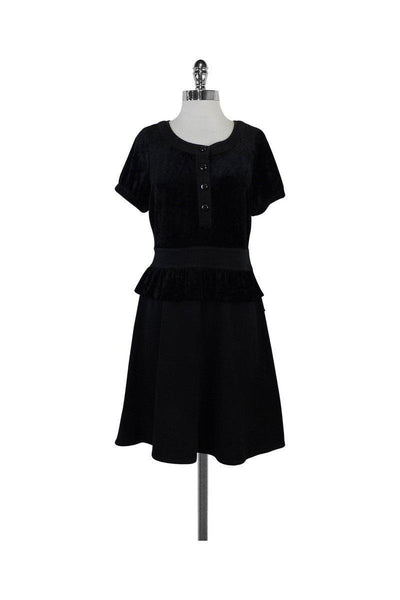 A-line Short Sleeves Sleeves Round Neck Peplum Fitted Side Zipper Little Black Dress