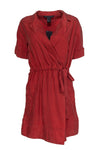Silk Tie Waist Waistline Collared Short Sleeves Sleeves Pocketed Wrap Slit Dress