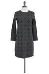 Sweater Long Sleeves Above the Knee Fitted Round Neck Dress With Rhinestones