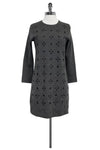 Fitted Round Neck Sweater Above the Knee Long Sleeves Dress With Rhinestones