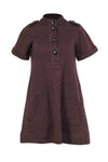 Wool Pocketed Button Closure Round Neck Short Sleeves Sleeves Shift Dress