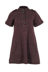 Short Sleeves Sleeves Button Closure Pocketed Round Neck Shift Wool Dress