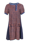 Cotton Short Sleeves Sleeves Striped Print Round Neck Dropped Waistline Shift Asymmetric Button Closure Summer Dress