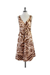 V-neck Pocketed Hidden Side Zipper Gathered Animal Print Sleeveless Dress With a Bow(s)