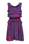 Fitted Tiered Cotton General Print Scoop Neck Dress With Ruffles