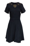 A-line Round Neck Viscose Short Sleeves Sleeves Beaded Fitted Crystal Short Party Dress
