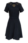 A-line Short Fitted Crystal Beaded Short Sleeves Sleeves Viscose Round Neck Party Dress