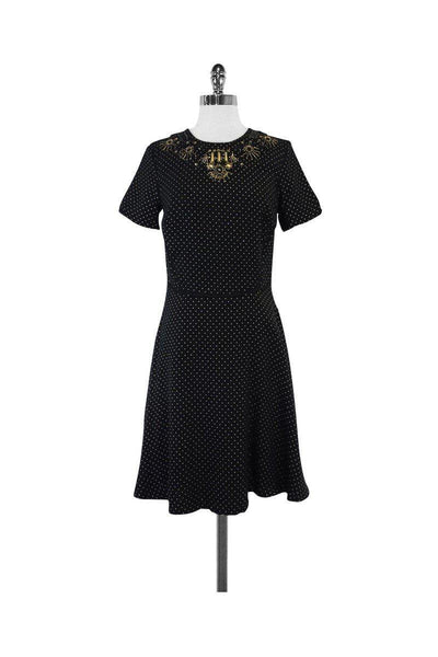 Short Sleeves Sleeves Polka Dots Print Hidden Back Zipper Beaded Dress