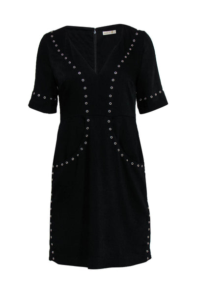 V-neck Sheath Pocketed Hidden Back Zipper Short Sleeves Sleeves Polyester Sheath Dress/Little Black Dress