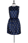 Round Neck Above the Knee Flared-Skirt General Print Jeweled Back Zipper Dress