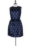 Round Neck Back Zipper Jeweled Above the Knee General Print Flared-Skirt Dress