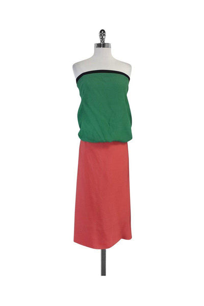 Strapless Colorblocking Draped General Print Dress