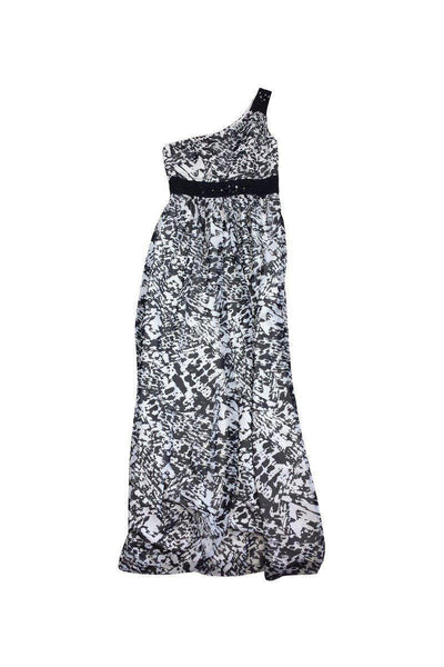 Hidden Side Zipper Beaded Polyester One Shoulder Empire Waistline Maxi Dress