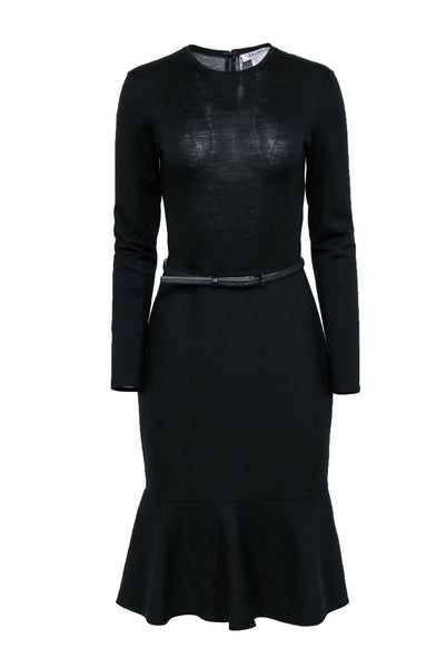 Long Sleeves Sheath Belted Round Neck Winter Sheath Dress/Little Black Dress