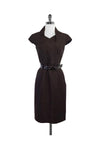 Cap Sleeves Hidden Side Zipper Pleated Belted Dress