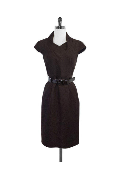 Cap Sleeves Pleated Belted Hidden Side Zipper Dress