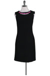 Jeweled Neck Polyester Shift Back Zipper Jeweled Little Black Dress