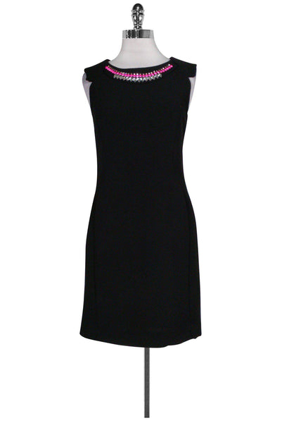 Jeweled Back Zipper Shift Polyester Jeweled Neck Little Black Dress