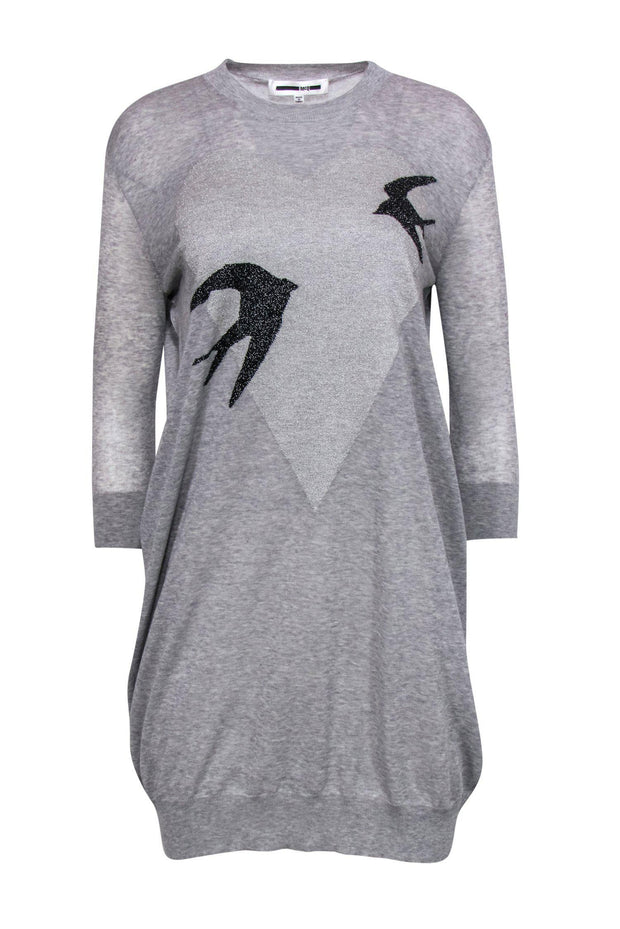 McQ Alexander McQueen - Gray Knit Shift Dress w/ Metallic Heart