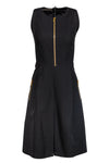 Above the Knee Pleated Pocketed Hidden Back Zipper Cotton Little Black Dress