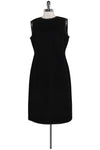 Sheath Wool Hidden Back Zipper Leather Trim Above the Knee Sheath Dress/Little Black Dress