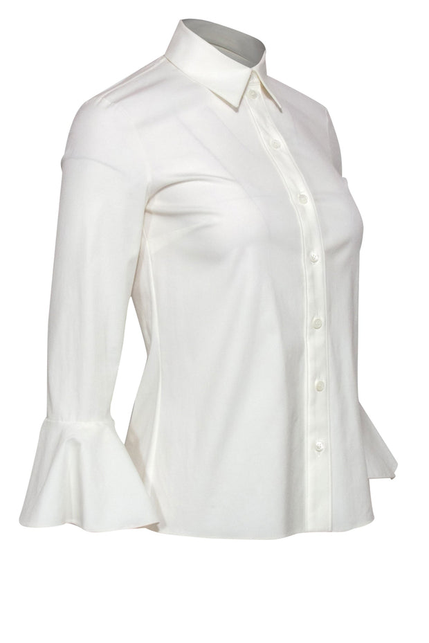 Michael Kors Collection - White Cotton Collared Bell Sleeve Blouse Sz –  Current Boutique