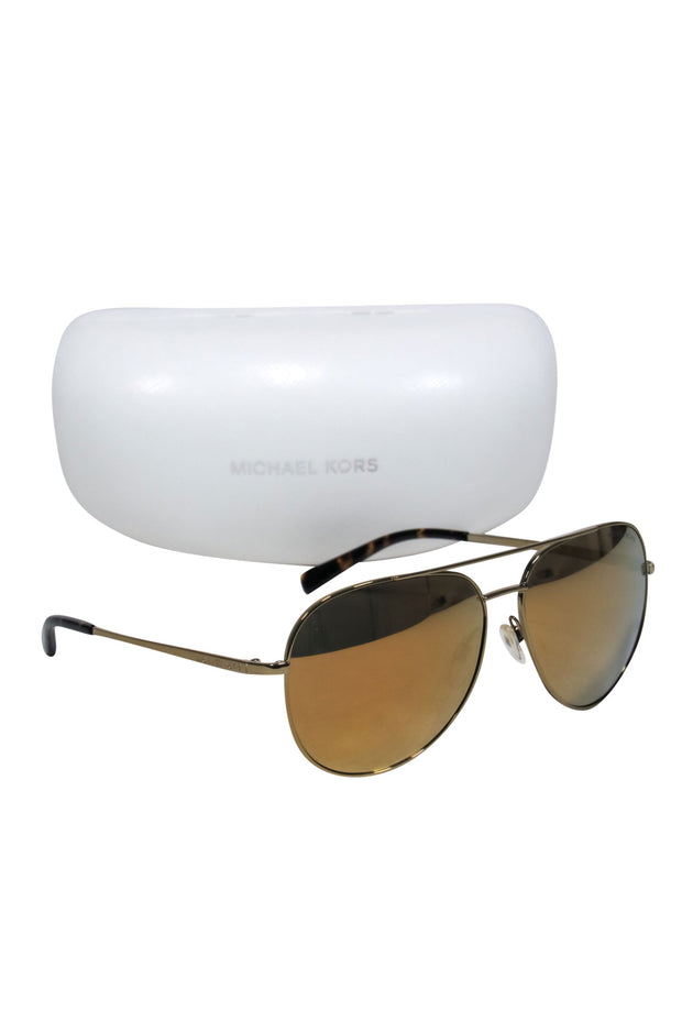 Michael Kors - Gold Reflective Aviator Sunglasses w/ Tortoise Shell Tr –  Current Boutique