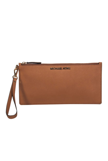 Michael Kors - Light Brown Textured Leather Rectangular Wristlet – Current  Boutique