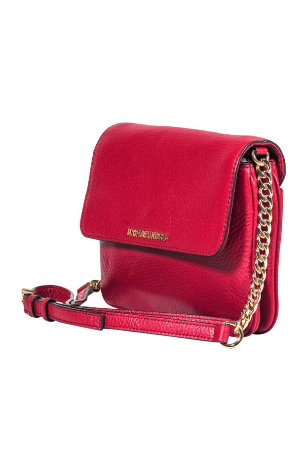 Michael Kors - Red Textured Leather Crossbody w/ Gold Chain Strap – Current  Boutique