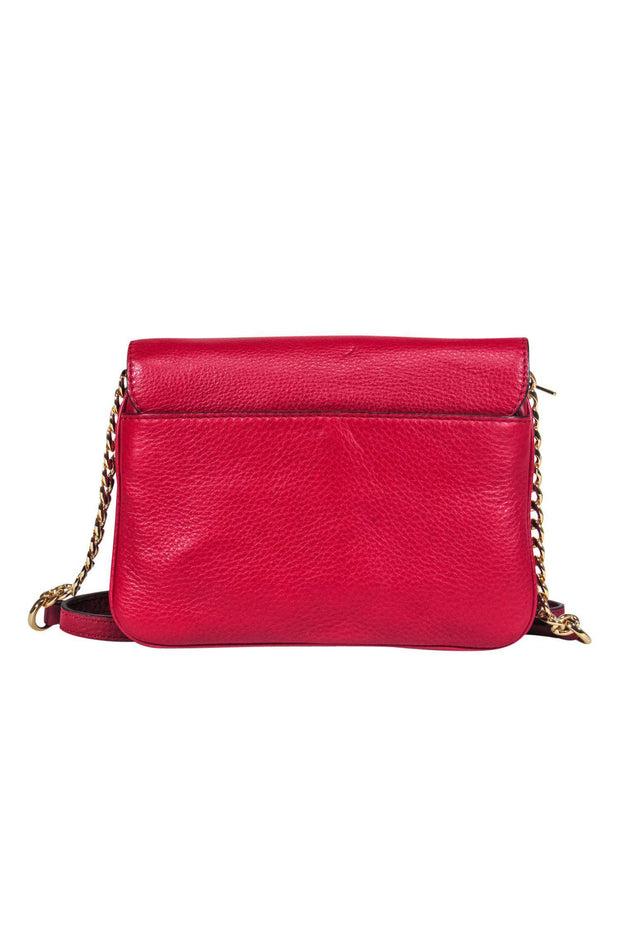 Michael Kors - Red Textured Leather Crossbody w/ Gold Chain Strap ...