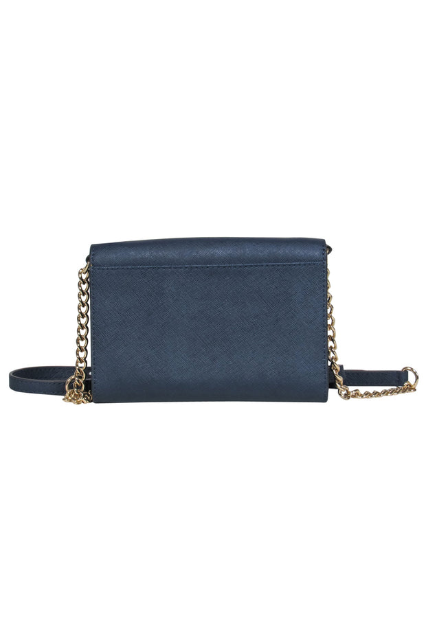 Michael Kors - Small Navy Textured Leather Fold-Over Gold Chain Wallet –  Current Boutique