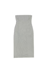 Strapless Hidden Side Zipper Fitted Slit Striped Print Cotton Midi Dress