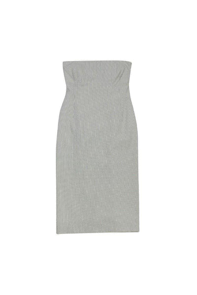 Strapless Slit Fitted Hidden Side Zipper Cotton Striped Print Midi Dress