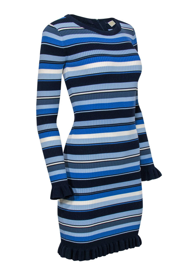 Michael Michael Kors - Blue Striped Ribbed Knit Bodycon Dress w/ Ruffl –  Current Boutique