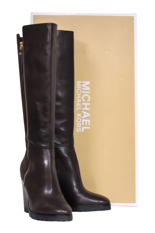 Michael Michael Kors - Brown Leather & Suede Knee High “Clara” Wedge B –  Current Boutique