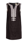 Tall Tall V-neck Short Lace-Up Embroidered Wrap Mock Neck Shift Summer Fall Linen Dress